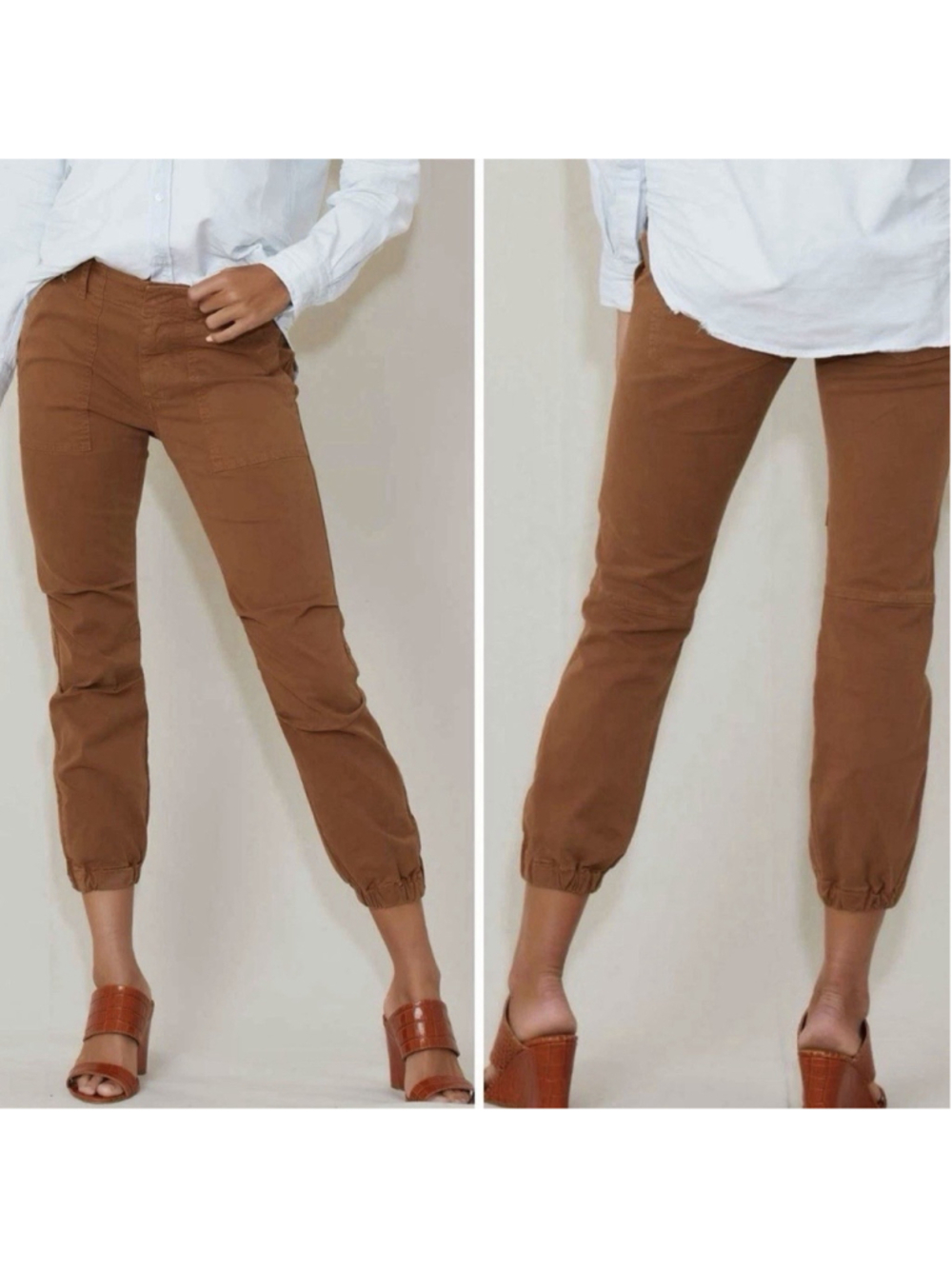Nili Lotan Slouchy French Military Pants Cargo Cropped Cotton Whiskey Brown 2